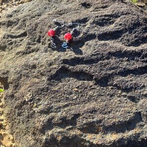 Red Beaded Snake Charm Dangle Earrings